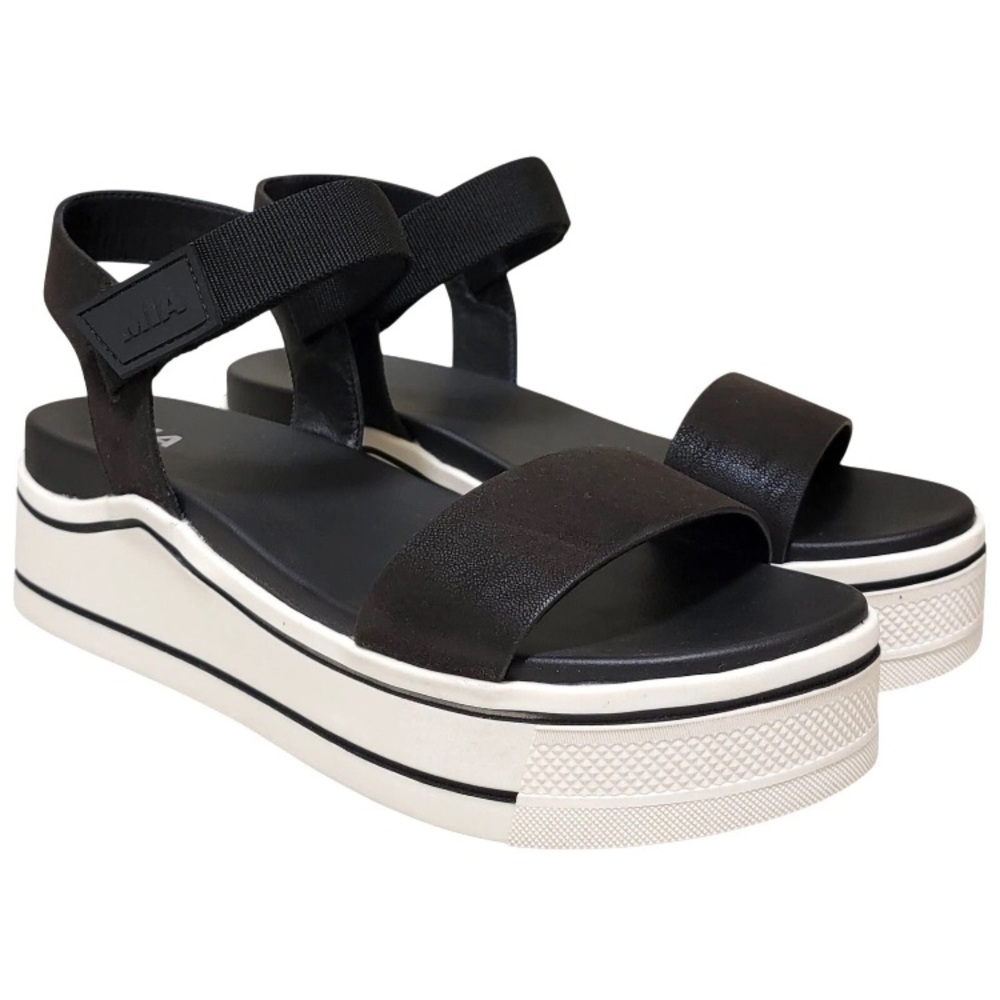 MIA Odelia Platform Sandals SZ 9 Ankle Strap Black White NWT Cushioned MSRP $80
